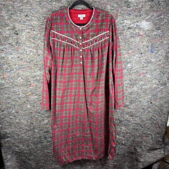 Celestial Dreams Nightgown Womens XL Red Green Plaid Long Sleeve Fleece Pajama - Picture 1 of 9